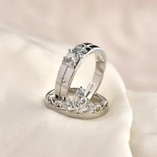 Crystal Zircon Crown Couple Ring (2 pc)